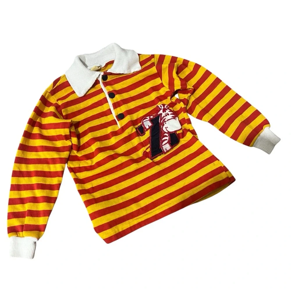 Vintage Carters Long Sleeved striped shirt Size 3T  Zebra Embroidered Yellow Red
